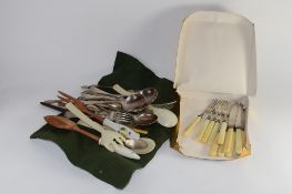 QUANTITY OF FLATWARES, SOME MAPPIN & WEBB, TOGETHER WITH A SET OF BONE HANDLED FISH KNIVES AND