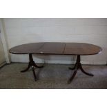 MAHOGANY EFFECT REPRODUCTION TWIN PEDESTAL D-END DINING TABLE, APPROX 100CM X 150CM MAX, TOGETHER