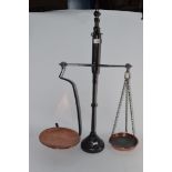 PAIR OF IRON SCALES WITH COPPER TRAYS