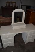 PAINTED PINE TWIN PEDESTAL SIX-DRAWER DRESSING TABLE TOGETHER WITH ASSOCIATED TABLE TOP MIRROR,