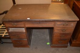 20TH CENTURY TWIN PEDESTAL DESK WITH BRASS HANDLES, 122CM WIDE