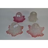 FOUR MINIATURE GLASS SHADES, PINK AND CLEAR