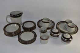 PART DINNER SET BY ARABIA OF FINLAND IN A GREY DESIGN WITH BROWN RIM