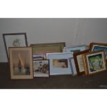 BOX OF MIXED FRAMED PICTURES AND PRINTS, MAINLY WOODLAND AND WILD LIFE ETC