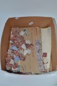 SMALL BOX CONTAINING PENNY STAMPS ETC