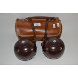 LEATHER CASED SET OF TWO VINTAGE BOWLS