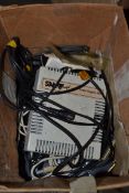 SMALL BOX CONTAINING ELECTRICAL LEADS TO INCLUDE A POWER SUPPLY UNIT ETC