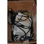 SMALL BOX CONTAINING ELECTRICAL LEADS TO INCLUDE A POWER SUPPLY UNIT ETC