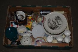 TRAY CONTAINING MIXED CERAMICS TO INCLUDE RIDGWAYS STAFFORDSHIRE PLATES ETC