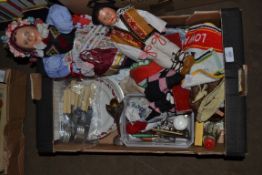 BOX OF MIXED SUNDRIES TO INCLUDE COLLECTORS DOLLS, SCISSORS, BRIC A BRAC ETC