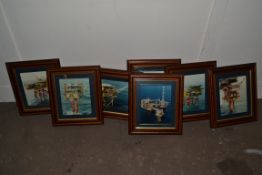 SEVEN MATCHING FRAMED PHOTO PRINTS OF OIL RIGS