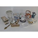 BOX OF CERAMICS TO INCLUDE DELFT MUG, SADLER ENGLISH TEAPOT, ELGREAVE TEAPOT ETC