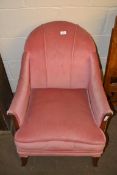 ART DECO TYPE PINK UPHOLSTERED CHAIR ON TAPERING SUPPORTS, 82CM HIGH