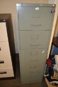 FIVE DRAWER GREEN PAINTED FILING CABINET, 151CM HIGH