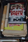 BOX OF VINTAGE SHEET MUSIC TOGETHER WITH A COMPLETE GRAND PRIX DVD SET ETC