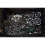 TRAY CONTAINING CUT GLASS WARES INCLUDING WHISKY GLASSES ETC