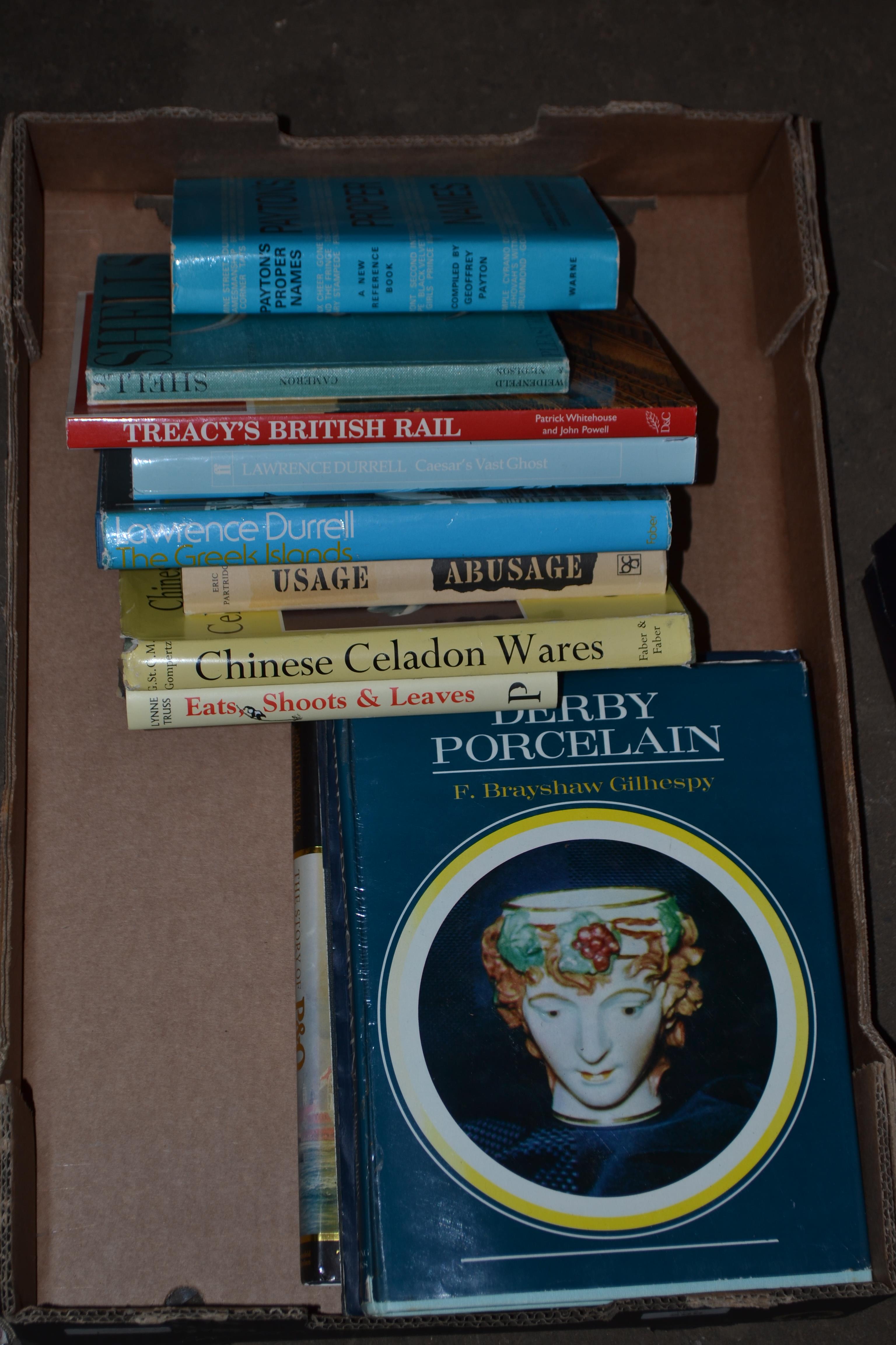 MIXED BOOKS TO INCLUDE DERBY PORCELAIN, BRITISH RAIL ETC