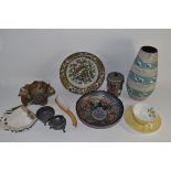 CERAMICS TO INCLUDE A MID-20TH CENTURY WEST GERMAN STAMPED BLUE AND GREY VASE ETC