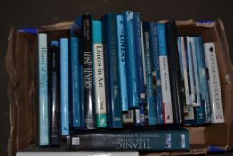 BOX OF MARITIME HARDBACK BOOKS TO INCLUDE TITANIC AND HER SISTERS OLYMPIC AND BRITANNIC, PRIDE OF