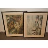 TWO FRAMED HUNTING PRINTS, "SNIPE SHOOTING LA CHASSE AUX GRIVES" AND "HARE SHOOTING LA CHASSE AU