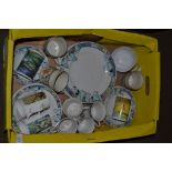 BOX CONTAINING WHITE AND FLORAL PLATES AND CUPS AND MUGS