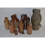 BOX CONTAINING BROWN GLAZED STONEWARE JUGS