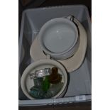 BOX CONTAINING BED PANS AND POTS TOGETHER WITH MINIATURE GLASS BOTTLES