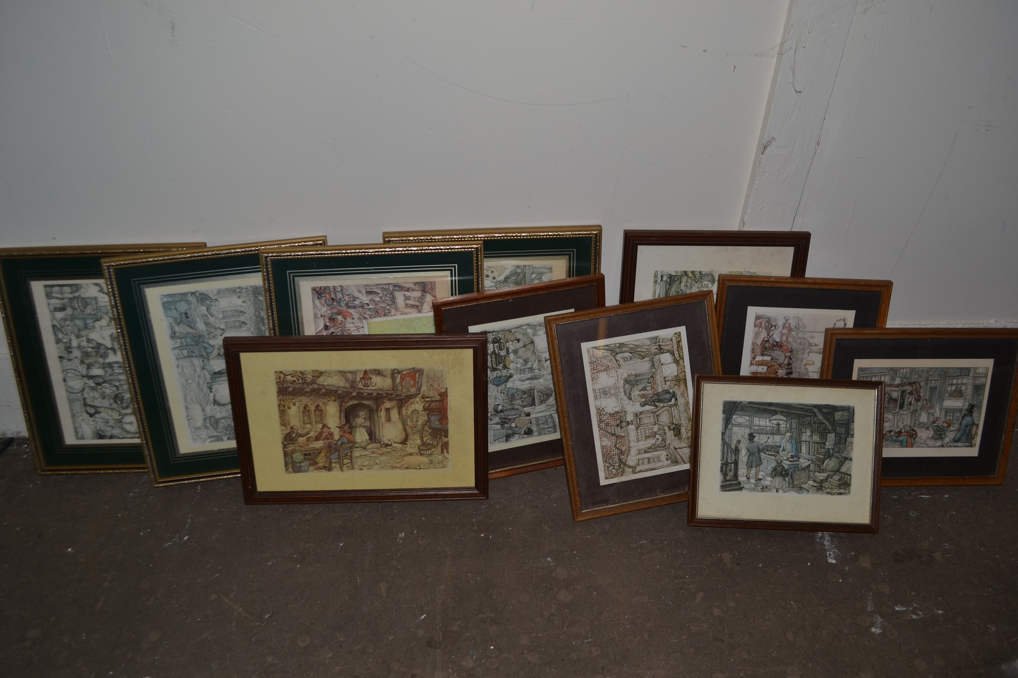 BOX CONTAINING FRAMED PRINTS TO INCLUDE TOWN SCENES BY ANTON PIECK