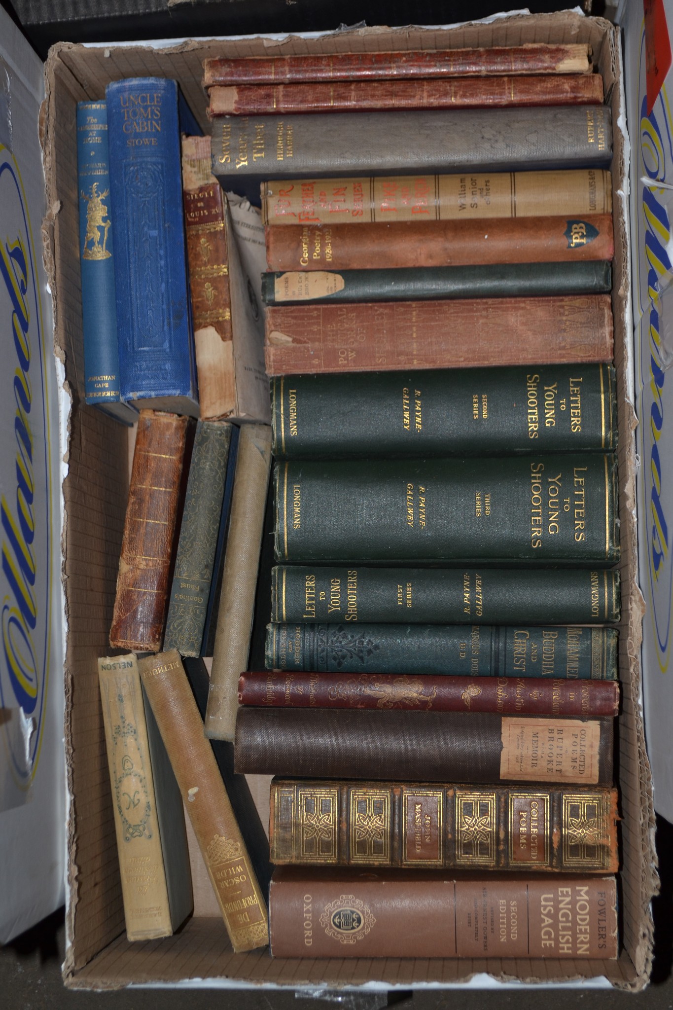 BOX OF MIXED BOOKS TO INCLUDE LETTERS TO YOUNG SHOOTERS, UNCLE TOMS CABIN, SEVEN YEARS IN TIBET ETC