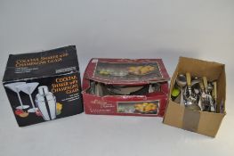 BOXED COCKTAIL SHAKER TOGETHER WITH BOXED WINDSOR COLLECTION 7-PIECE BOWL SET AND A FURTHER BOX