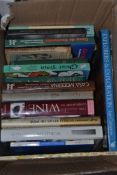 BOX OF MIXED BOOKS TO INCLUDE THE OXFORD COMPANION TO WINE, WORLD ENCYCLOPAEDIA, EXPLORERS AND