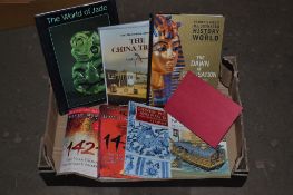 BOX CONTAINING BOOKS TO INCLUDE THE DECORATIVE ARTS OF THE CHINA TRADE, THE WORLD OF JADE, CHINESE