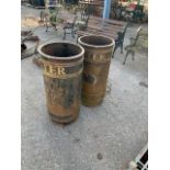 PAIR OF CAST LITTER BINS, EA DIA APPROX 40CM