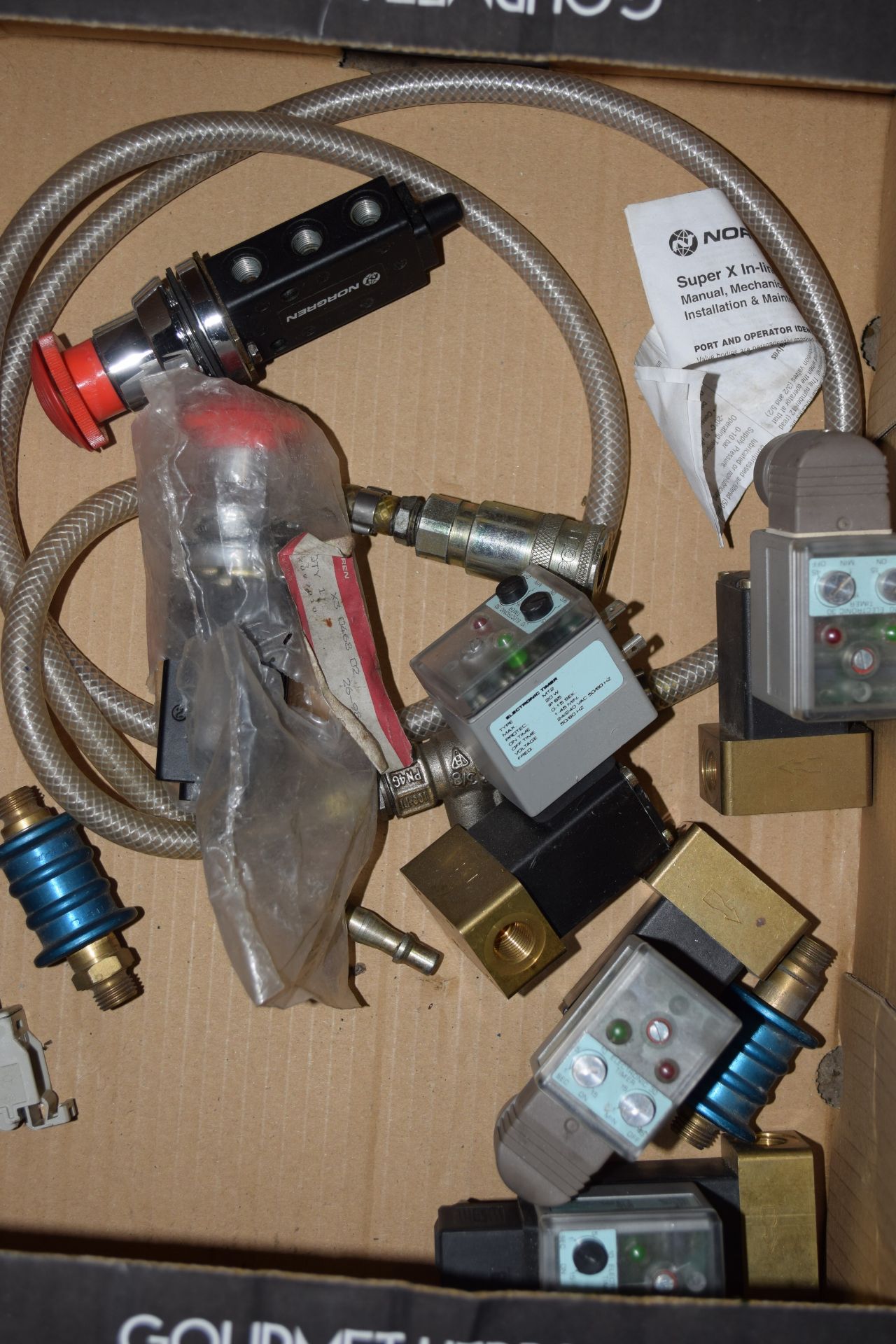 Box of inline valves and electronic timer valves