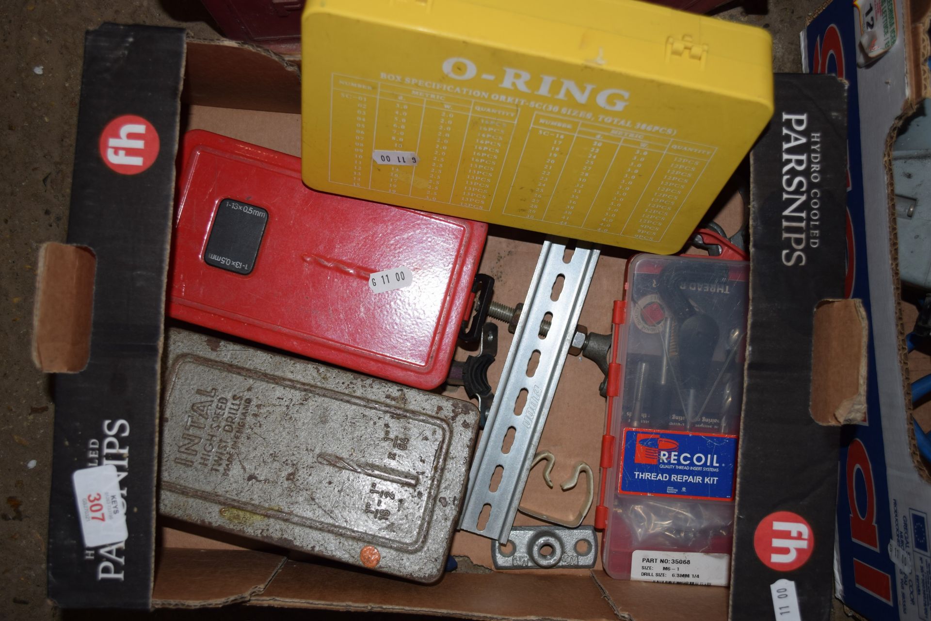 Mixed box including O-ring set, drill bits, and allen keys