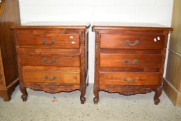 PAIR OF SMALL MAHOGANY CHESTS OF DRAWERS, EACH WITH CARVED DECORATION, WIDTH APPROX 70CM