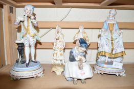 CERAMIC FIGURES INCLUDING TWO CONTINENTAL BISQUE PORCELAIN, ROYAL COPENHAGEN FIGURE OF A YOUNG