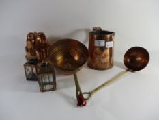 COPPER WARES INCLUDING JELLY MOULDS AND A JUG