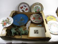 BOX CONTAINING CERAMICS AND ENAMELLED WARES INCLUDING A CLOISONNE DISH DECORATED WITH BIRDS, OTHER