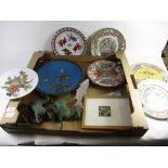 BOX CONTAINING CERAMICS AND ENAMELLED WARES INCLUDING A CLOISONNE DISH DECORATED WITH BIRDS, OTHER