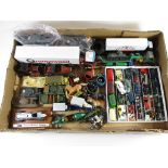 BOX CONTAINING DINKY TOYS ETC, SOME MILITARY TANKS, VINTAGE CARS ETC