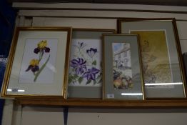 WATERCOLOUR OF A HOUSE, TOGETHER WITH A WATERCOLOUR OF FLOWERS, AND FURTHER FRAMED FLOWERS ETC (4)