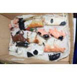 BOX CONTAINING METAL TOY FARMYARD ANIMALS, SOME BRITAIN'S, MODELS OF COWS ETC