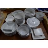 WHITE GLAZED FRENCH DINNER WARES INCLUDING TUREENS AND COVERS, VARIOUS BOWLS ETC