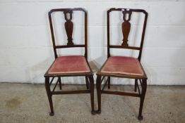 PAIR OF UPHOLSTERED MAHOGANY BEDROOM CHAIRS, HEIGHT APPROX 90CM