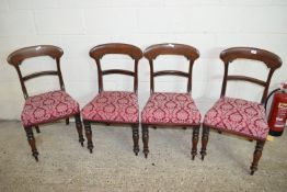 SET OF FOUR MAHOGANY UPHOLSTERED DINING CHAIRS, HEIGHT APPROX 90CM