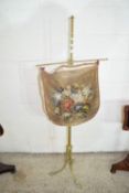BRASS EMBROIDERED POLE FIRE SCREEN, HEIGHT APPROX 156CM