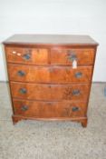 19TH CENTURY MAHOGANY BOW FRONT CHEST OF TWO SHORT OVER THREE LONG DRAWERS WITH CROSS BANDED