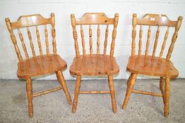 SET OF THREE PINE KITCHEN CHAIRS, EACH WIDTH APPROX 46CM MAX