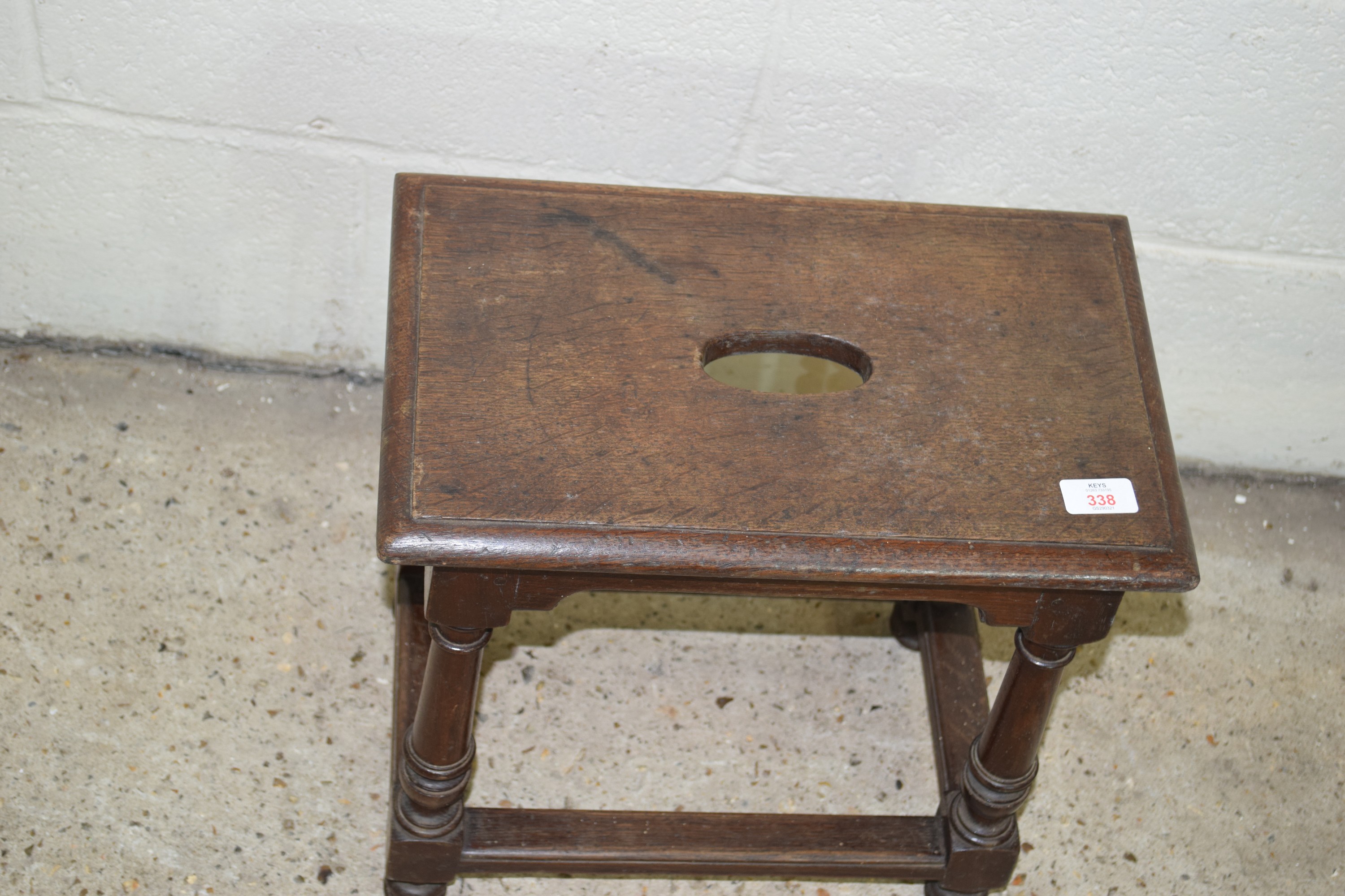 SMALL 19TH CENTURY JOINTED STOOL, APPROX 41 X 25CM - Image 2 of 2